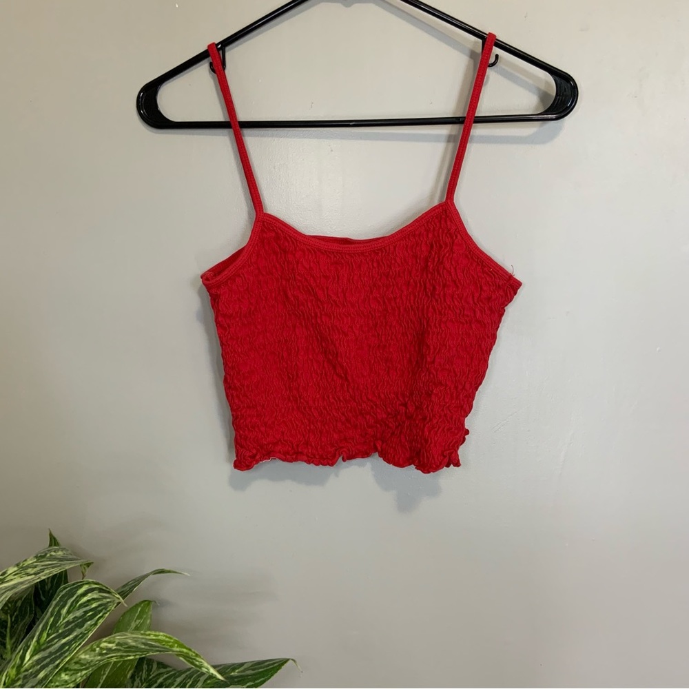 Ruched Cropped Red Tank Top